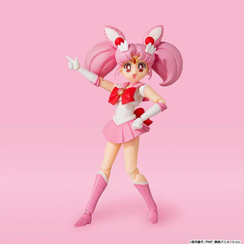 Bandai Genuine Sailor Moon Model Kit Anime Figures SHF Sailor Chibi Moon Animation Color Action Figure Collection Model Toys