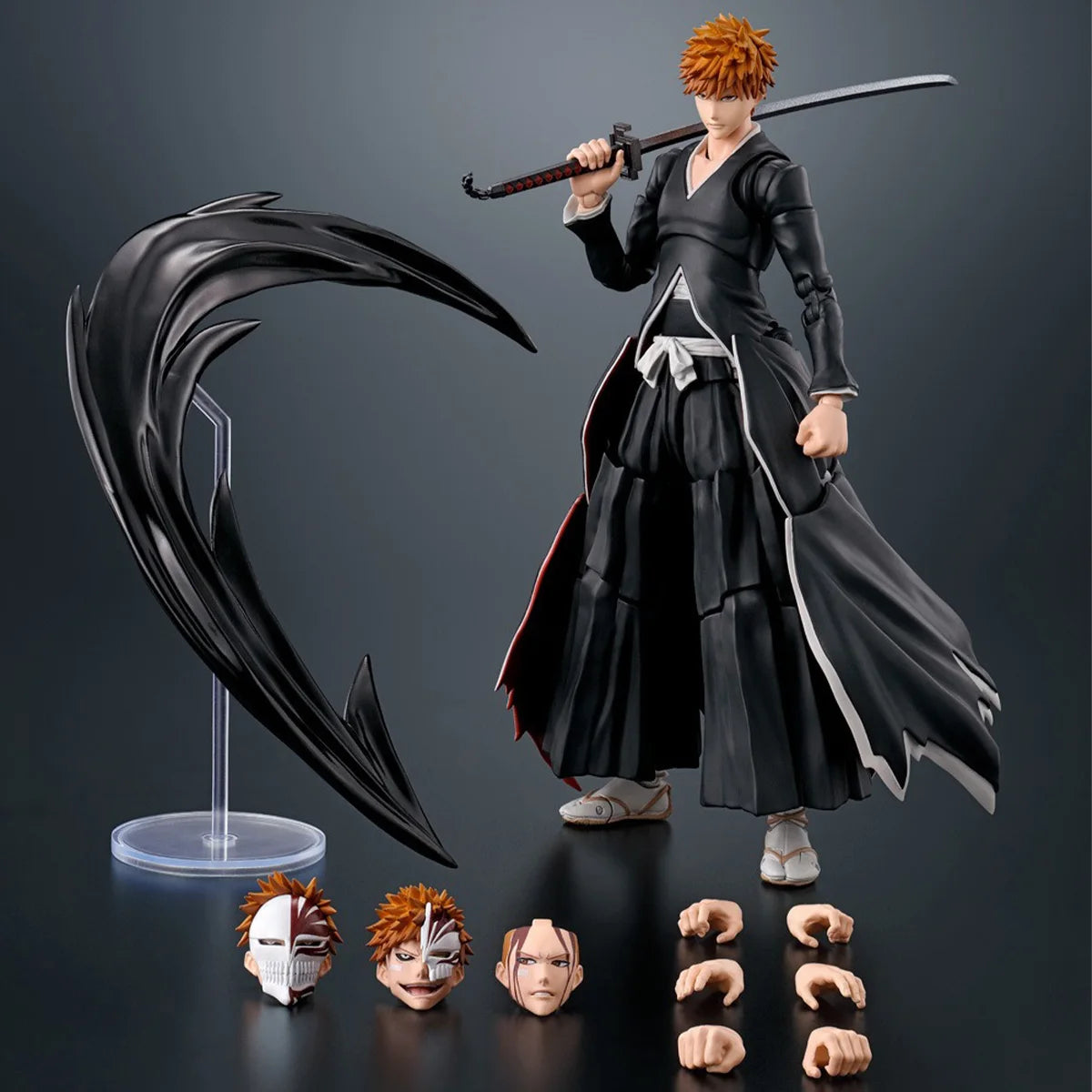 Bandai Genuine Bleach Model Kit SHF Kurosaki Ichigo Getsuga Tensho Joints Movable Action Figures Collection Finished Model Toys