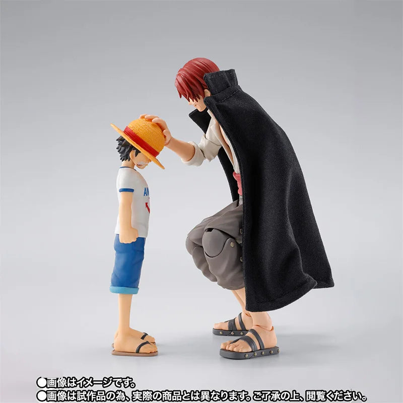 Bandai Genuine One Piece Model Kit Anime Figures SHF Shanks & Monkey D Luffy Childhood Action Figure Collection Model Kids Toys