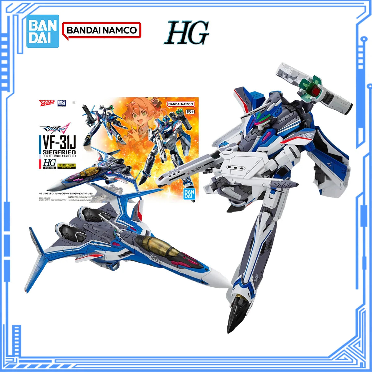Bandai Genuine Macross Model Kit HG 1/100 VF-31J Siegfried Hayate Immelmann Use Acrion Figure Assembly Model for Boys Toys Gifts