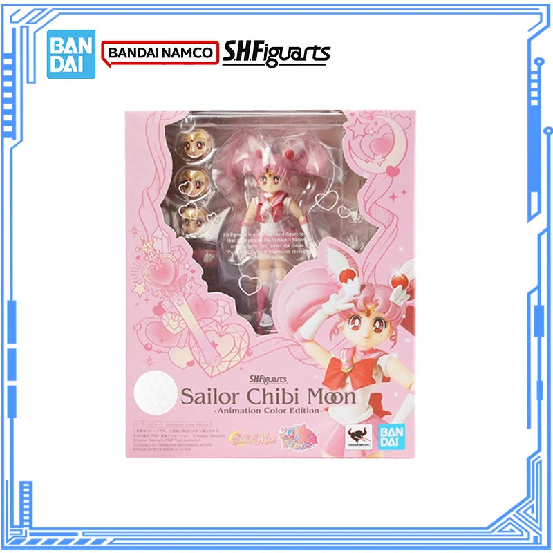 Bandai Genuine Sailor Moon Model Kit Anime Figures SHF Sailor Chibi Moon Animation Color Action Figure Collection Model Toys