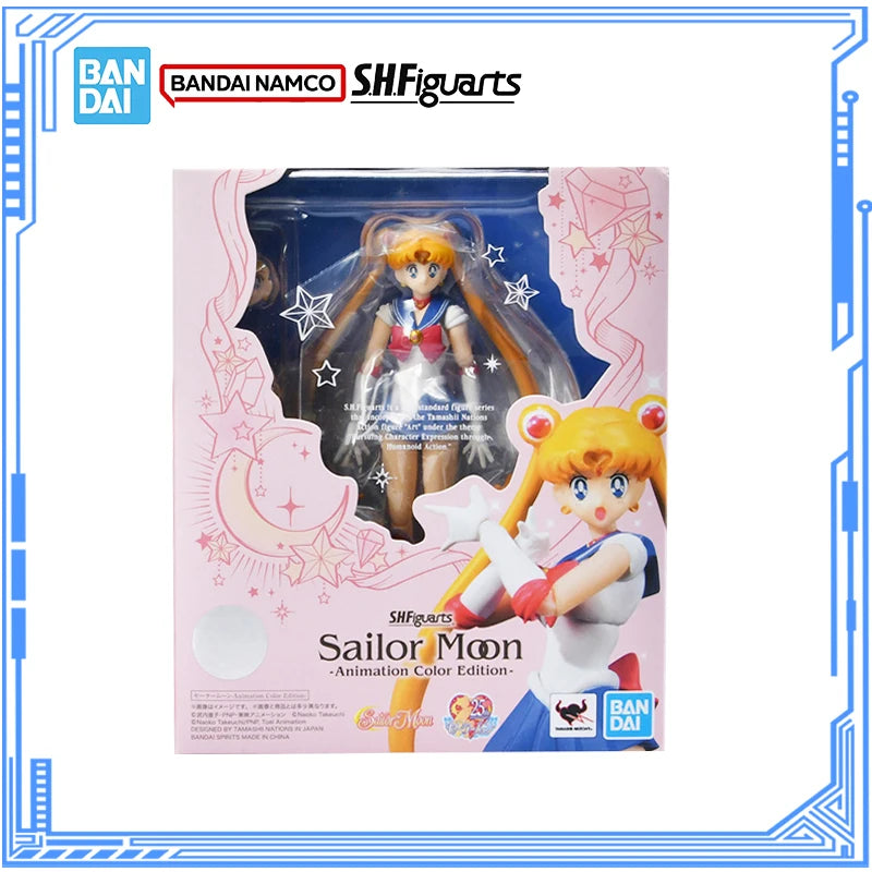 Bandai Genuine Sailor Moon Model Kit Anime Figures SHF Sailor Moon Animation Color Action Figure Collection Model for Toys Gifts