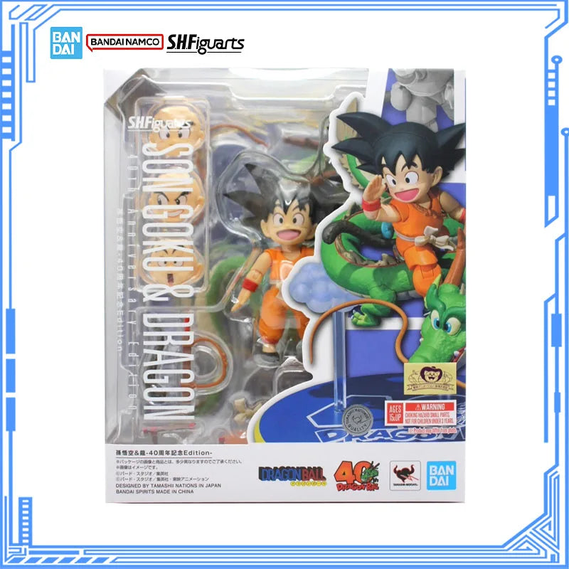 Bandai Genuine Dragon Ball Model Kit SHF Son Goku & Dragon 40th Anniversary Edition Anime Action Figure for Toys Christmas Gifts
