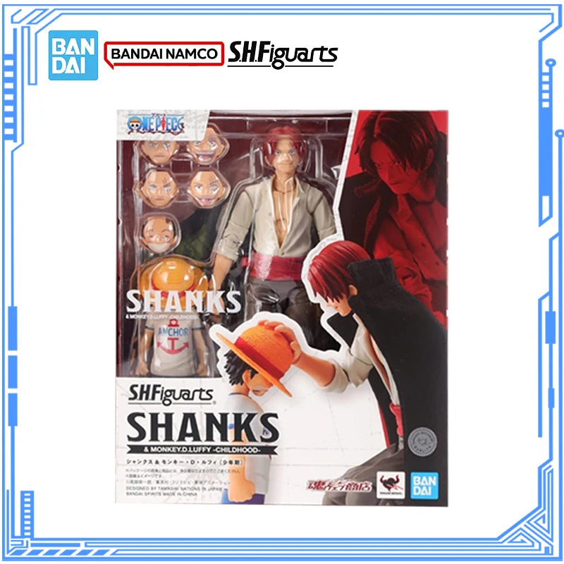 Bandai Genuine One Piece Model Kit Anime Figures SHF Shanks & Monkey D Luffy Childhood Action Figure Collection Model Kids Toys