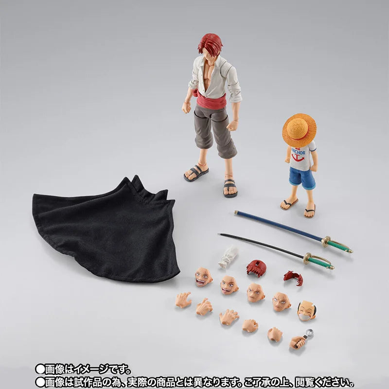 Bandai Genuine One Piece Model Kit Anime Figures SHF Shanks & Monkey D Luffy Childhood Action Figure Collection Model Kids Toys