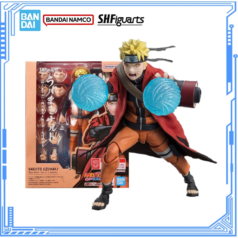 Bandai Genuine Naruto Model Kit SHF Naruto Uzumaki Sage Mode Savior Of Konoha Action Figure Collection Model Kids Toys Gifts
