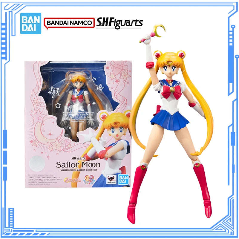 Bandai Genuine Sailor Moon Model Kit Anime Figures SHF Sailor Moon Animation Color Action Figure Collection Model for Toys Gifts