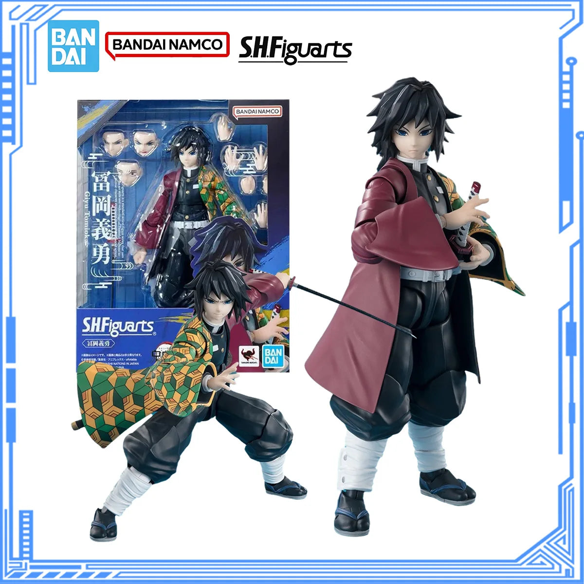 Bandai Genuine Demon Slayer Model Kit SHF Tomioka Giyuu Joints Movable Action Figures Collection Finished Model Boys Toys Gifts
