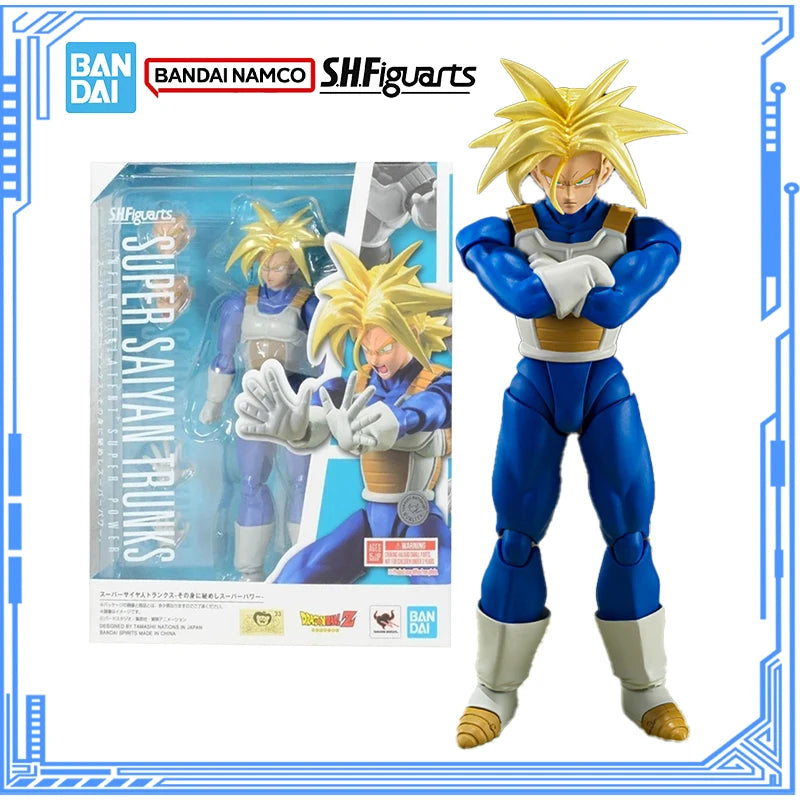 Bandai Genuine Dragon Ball Model Kit Anime Figures SHF Trunks Infinite Latent Super Power Action Figure Collection Model Toys