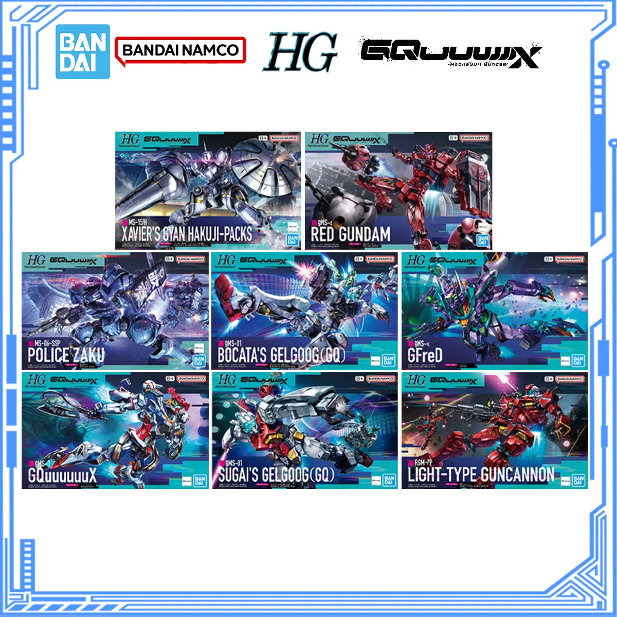Bandai Genuine Gundam Model Kit HG MSGG 1/144 GQuuuuuux GFreD Red Gundam Bocata's Gelgoog Police Zaku Action Figure Toys Gifts