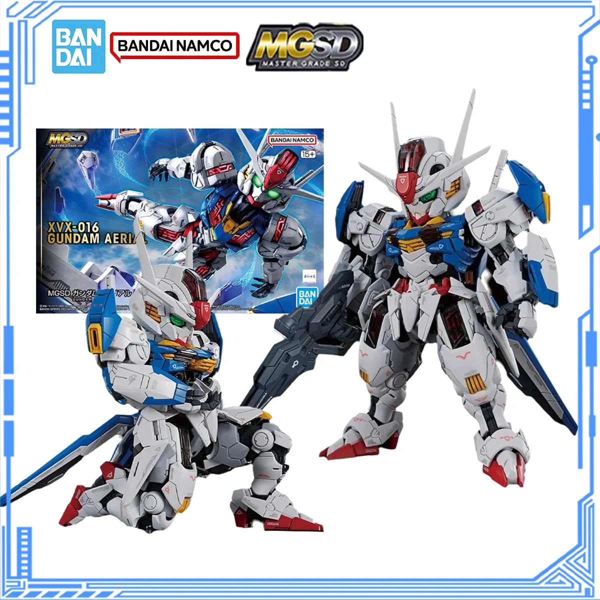 Bandai Genuine Gundam Model Kit Anime Figure MGSD XVX-016 Gundam Aerial Action Figure Gunpla Joints Movable Model for Toys Gifts