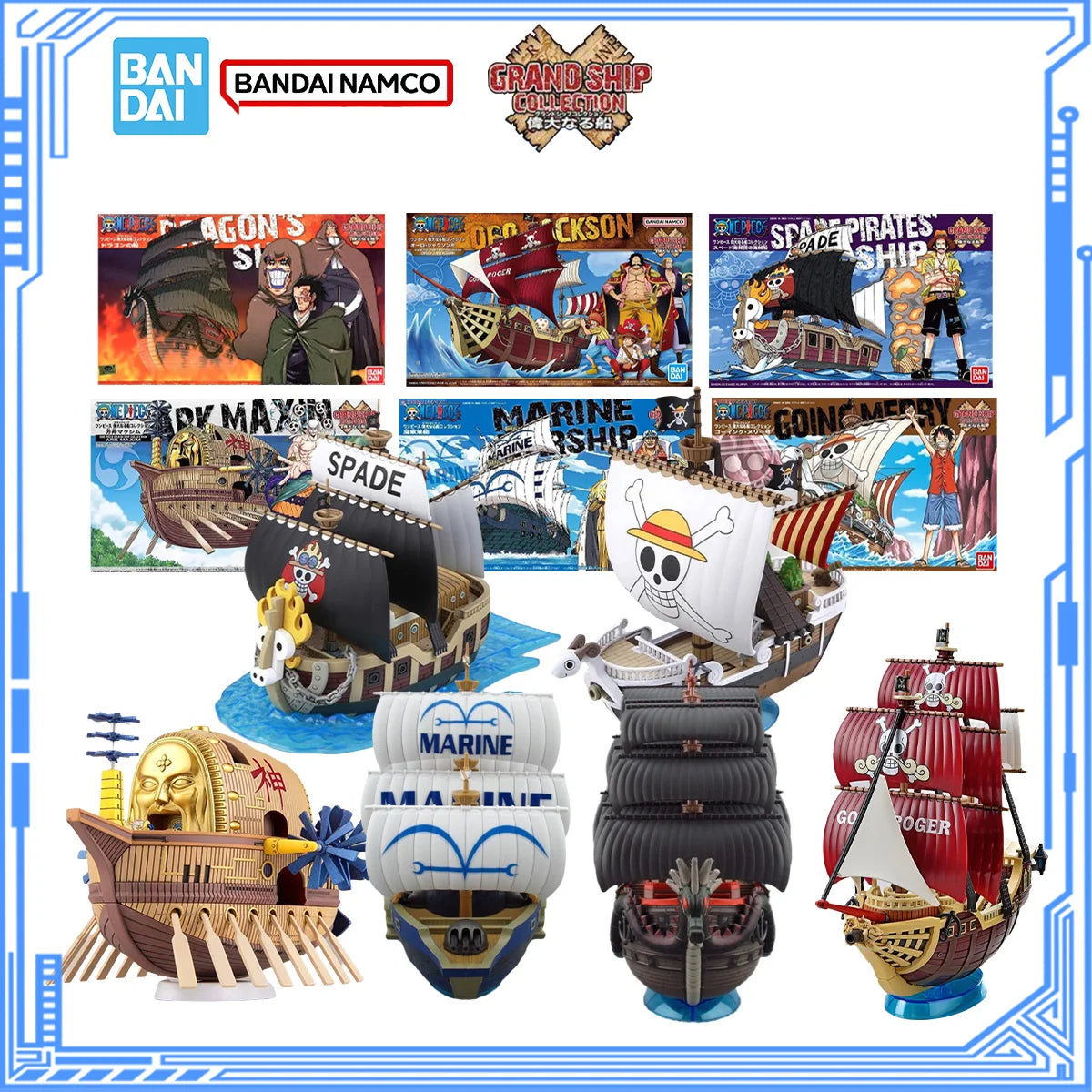Bandai Genuine One Piece Model Kit Grand Ship Oro Jackson ARK Maxim Going Merry Dragon Ship Marine Warship Action Figure Toys