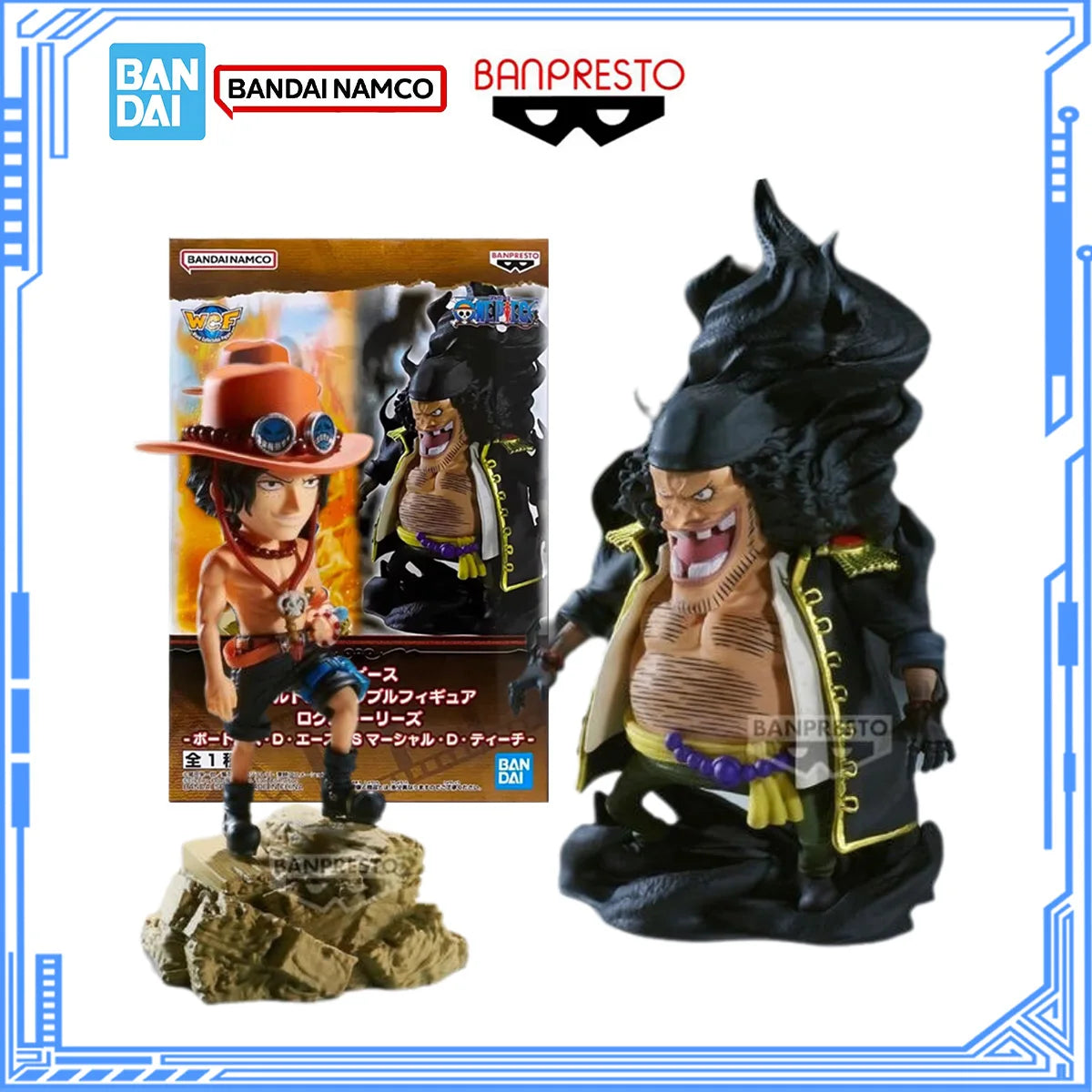 Bandai Genuine One Piece Model Kit Anime Figures WCF Log Stories Portgas·D· Ace VS Marshall·D·Teach Collection Model Toys Gifts