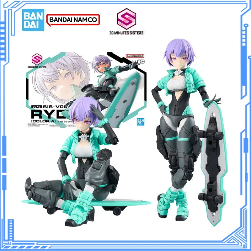 Bandai Genuine 30MS Model Kit 30MS Rydira [Color A] Skateboard Clothing Action Figure Joints Movable Model for Boys Toys Gifts