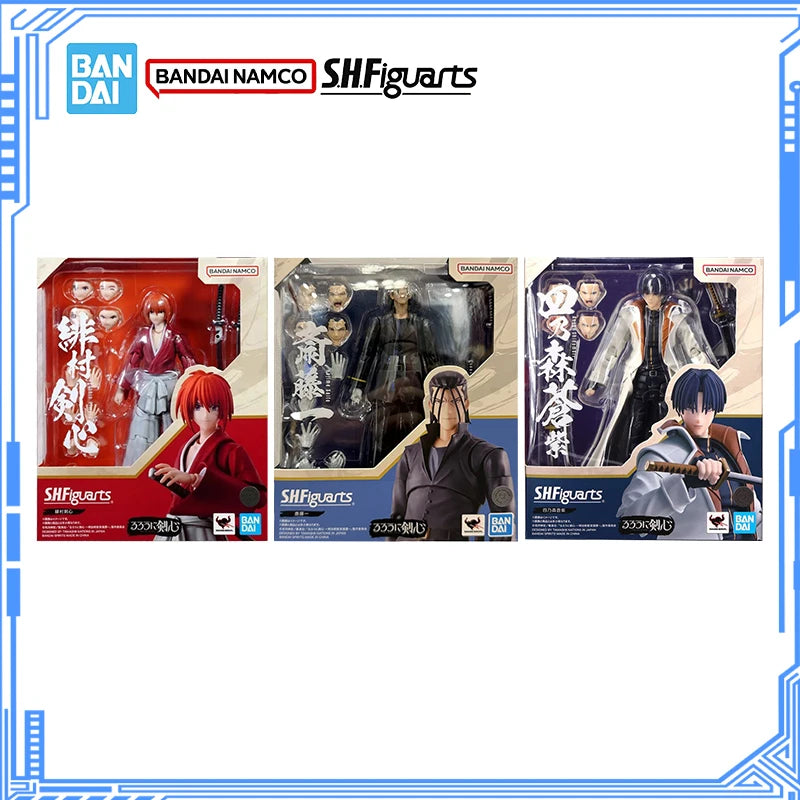 Bandai Genuine Rurouni Kenshin Model Kit Anime Figures SHF Himura Kenshin Saito Hajime Shinomori aoshi Collection Model Toys
