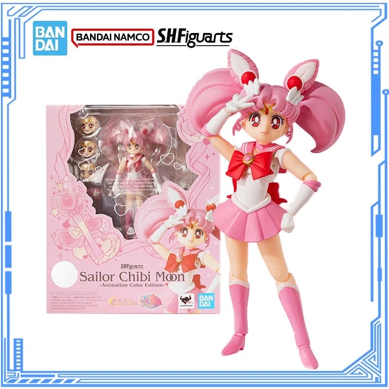 Bandai Genuine Sailor Moon Model Kit Anime Figures SHF Sailor Chibi Moon Animation Color Action Figure Collection Model Toys