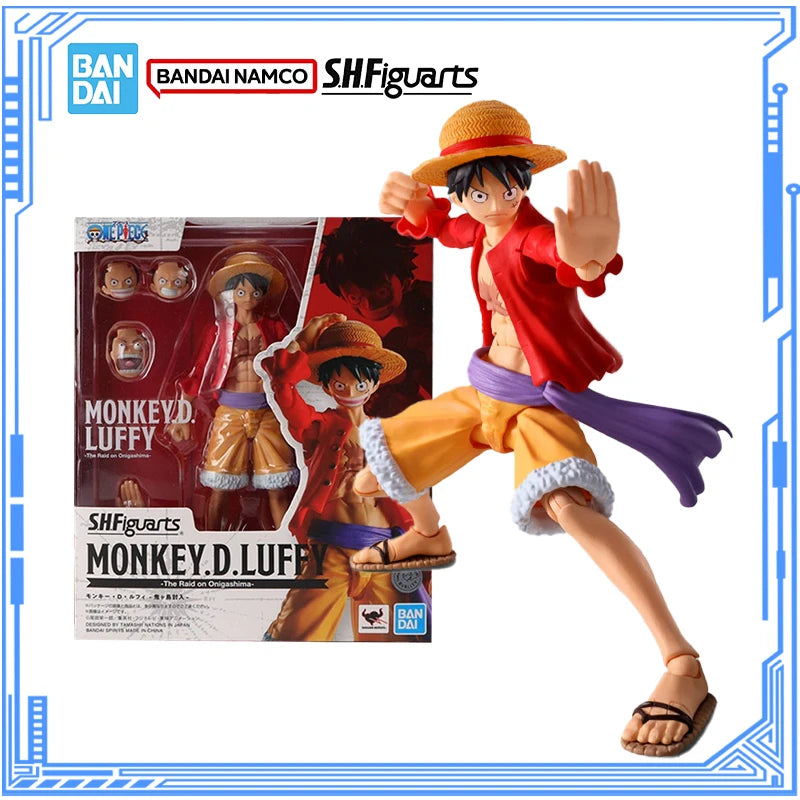 Bandai Genuine One Piece Model Kit Anime Figures SHF Monkey D Luffy The Raid on Onigashima Action Figure Collection Model Toys