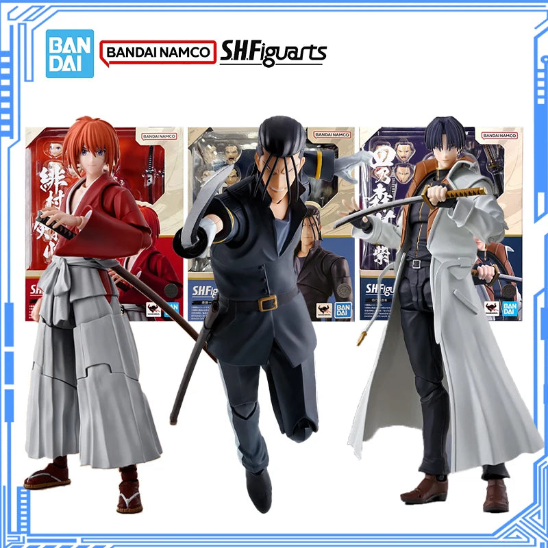 Bandai Genuine Rurouni Kenshin Model Kit Anime Figures SHF Himura Kenshin Saito Hajime Shinomori aoshi Collection Model Toys