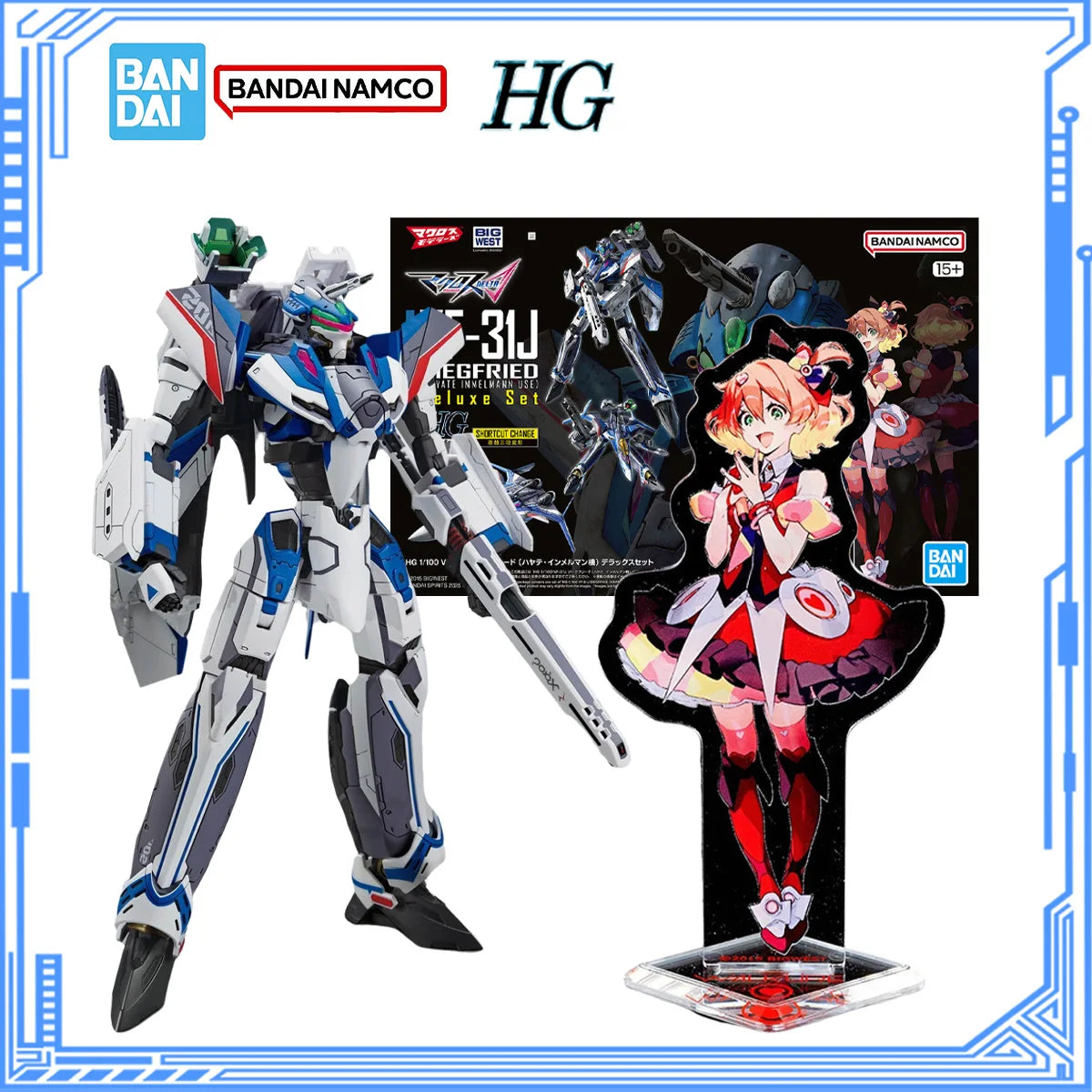Bandai Genuine Macross Model Kit HG 1/100 VF-31J Siegfried Hayate Immelmann Use Deluxe Set Acrion Figure Assembly Model for Toys