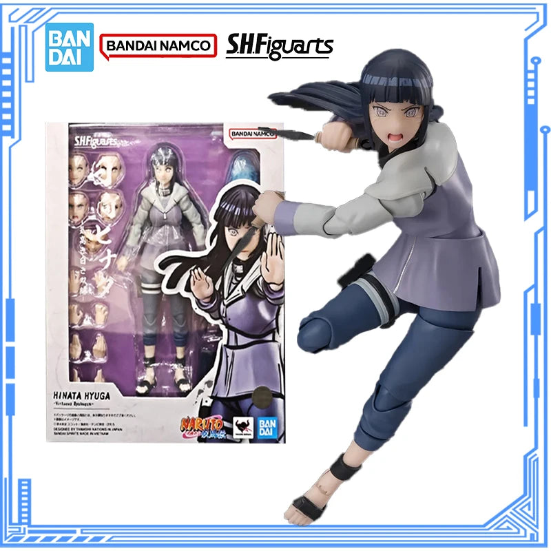 Bandai Genuine Naruto Model Kit Anime Figures SHF Hinata Hyuga Virtuous Byakugan Action Figure Collection Model for Toys Gifts