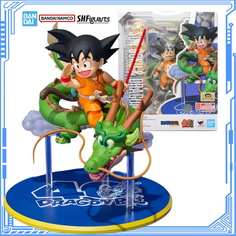 Bandai Genuine Dragon Ball Model Kit SHF Son Goku & Dragon 40th Anniversary Edition Anime Action Figure for Toys Christmas Gifts
