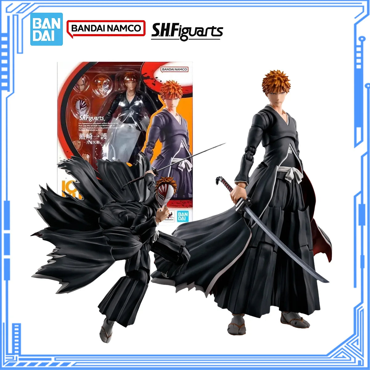 Bandai Genuine Bleach Model Kit SHF Kurosaki Ichigo Getsuga Tensho Joints Movable Action Figures Collection Finished Model Toys