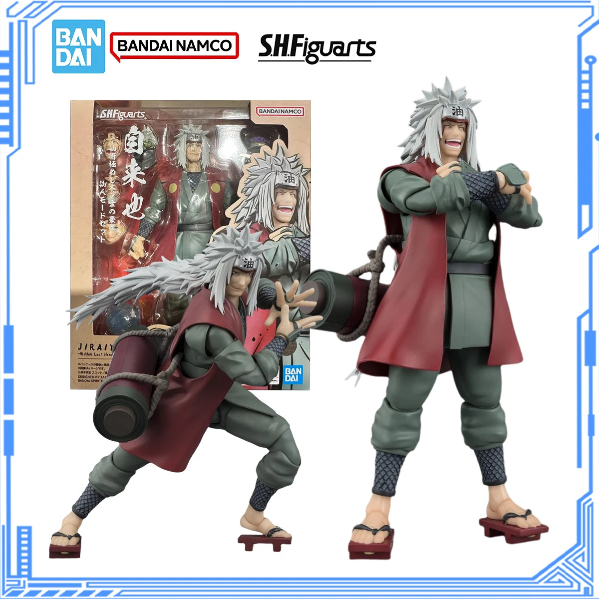Bandai Genuine S.H.Figuarts Naruto Model Kit SHF Jiraiya Sage Mode Set Hidden Leaf Heroic Master Sage Action Figure Model Toys