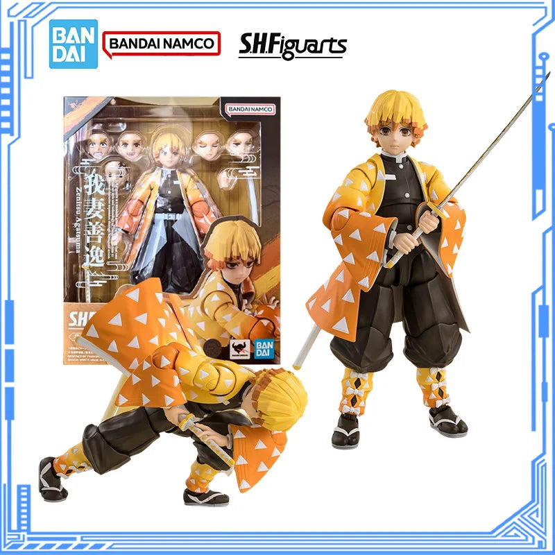 Bandai Genuine Demon Slayer Model Kit Anime Figures SHF Zenitsu Agatsuma Action Figure Joints Movable Model for Boys Toys Gifts