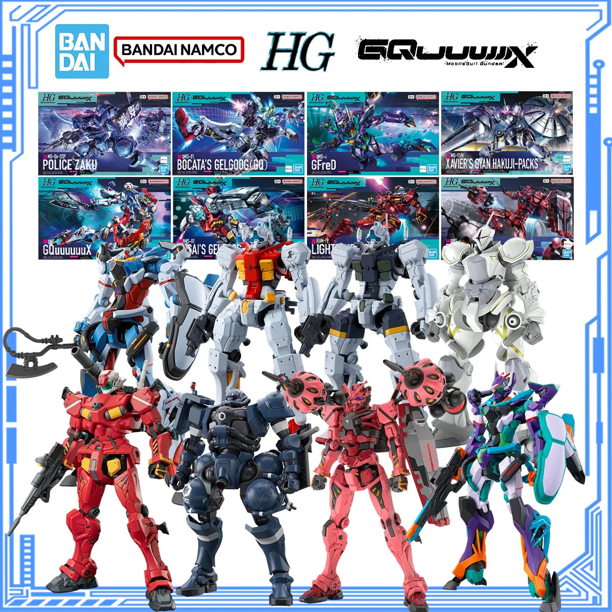 Bandai Genuine Gundam Model Kit HG MSGG 1/144 GQuuuuuux GFreD Red Gundam Bocata's Gelgoog Police Zaku Action Figure Toys Gifts