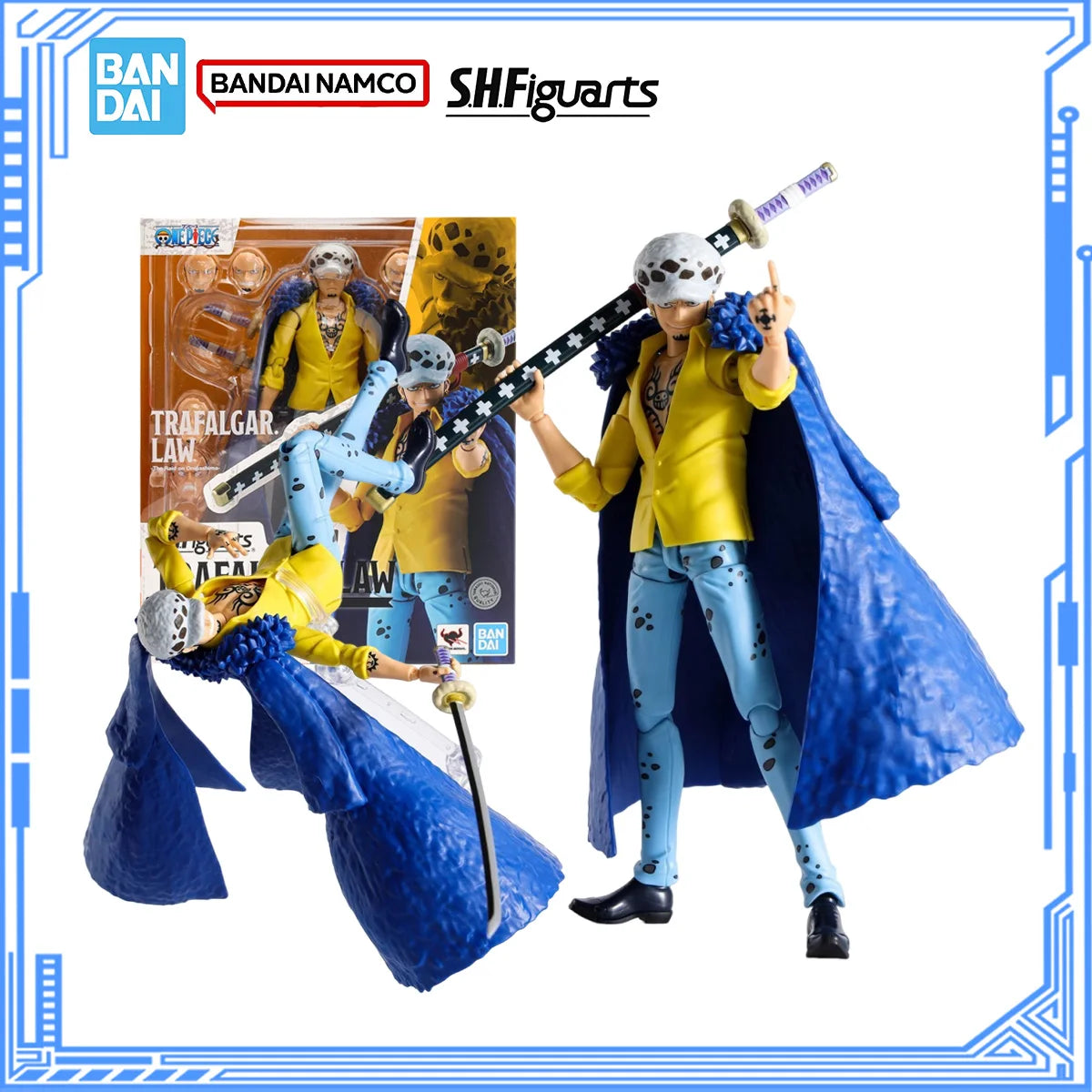 Bandai Genuine One Piece Model Kit SHF Trafalgar D Water Law Joints Movable Action Figure Collection Model Toys Christmas Gifts