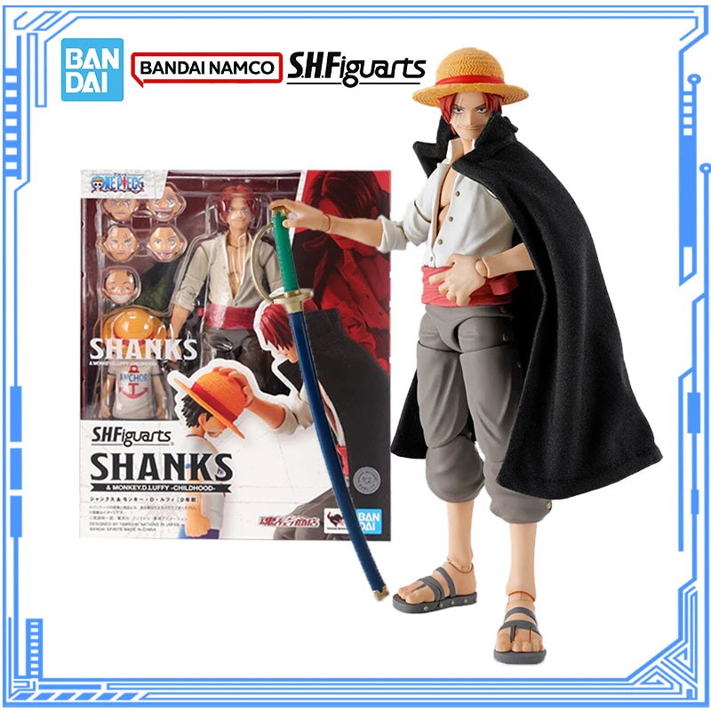 Bandai Genuine One Piece Model Kit Anime Figures SHF Shanks & Monkey D Luffy Childhood Action Figure Collection Model Kids Toys